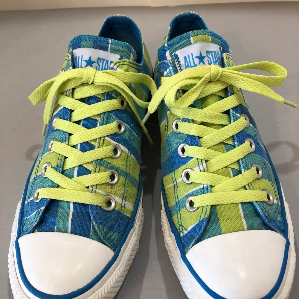 Blue and Green Stripe Converse All Star Sneakers